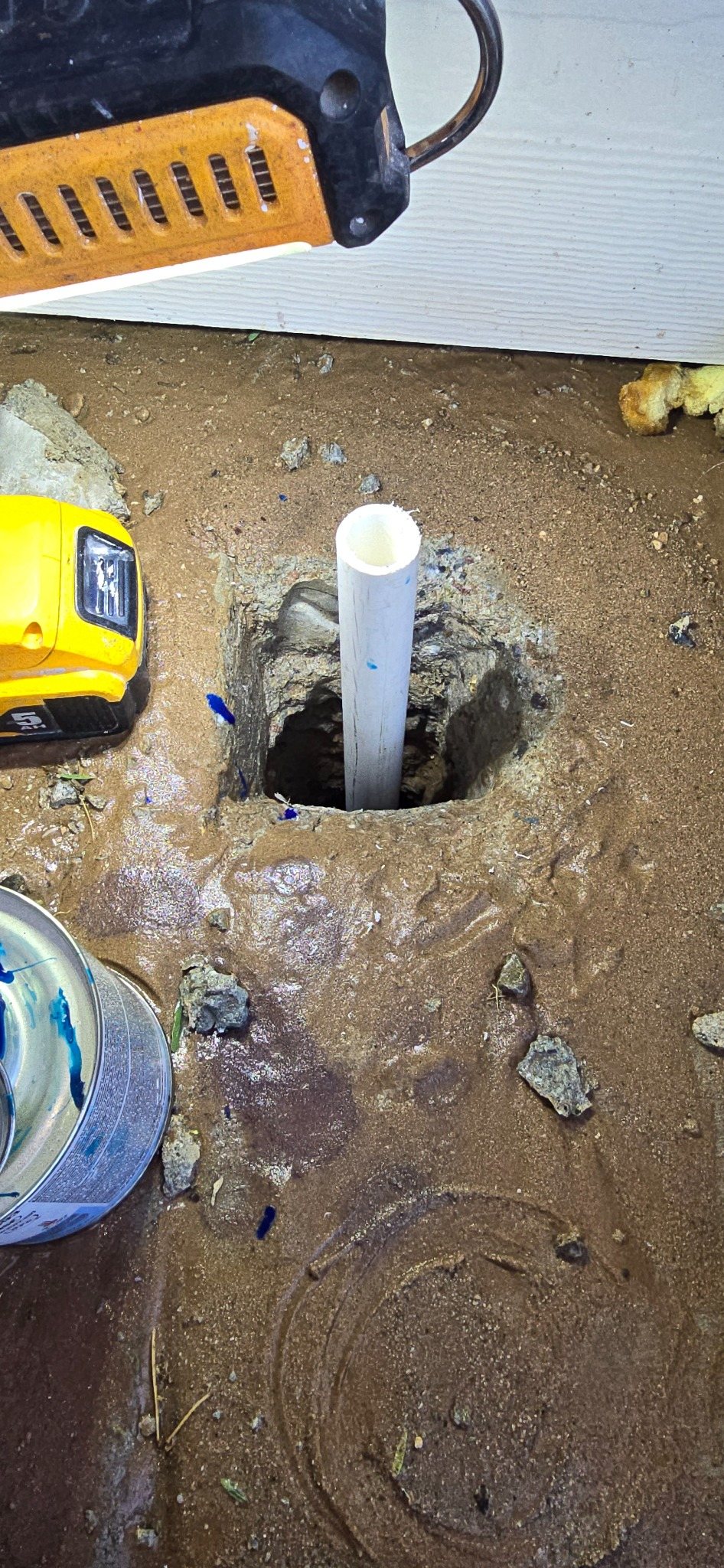 Open PVC pipe during underground water line repair